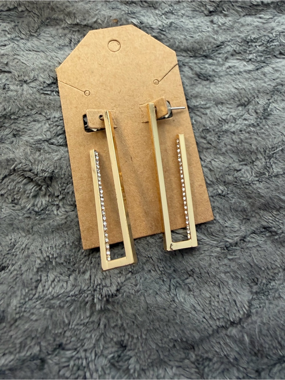 Rectangular Gold Drop Earrings with Crystal Accent - Women Jewelry